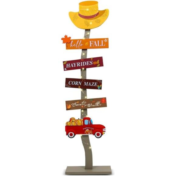 Lighted Hello Fall Wood Porch Sign Thanksgiving Welcome Door Decorations Autumn - Picture 8 of 8